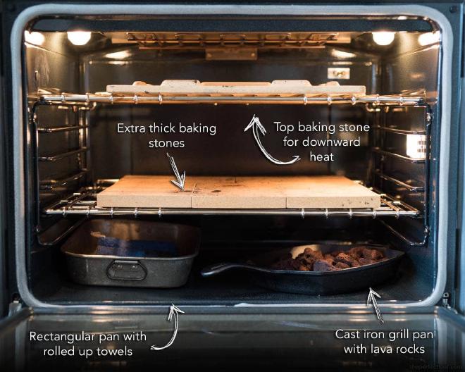 An intense home oven setup for baking with steam